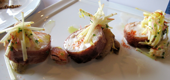c "C" chef de cuisine Quang Dang's winning dish of proscuitto wrapped Qualicum Beach scallops